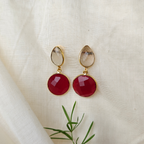 Two Stones Drop Earrings - crystal red