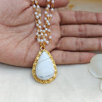 Pearl Layered Necklace with Natural Stone Pendant