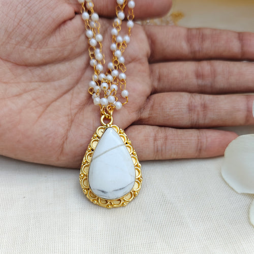 Pearl Layered Necklace with Natural Stone Pendant