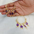 Purple Pearl Cascade Hoop Earrings