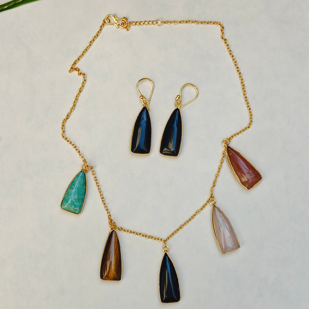 Multi Gemstone Charms Chain Necklace set