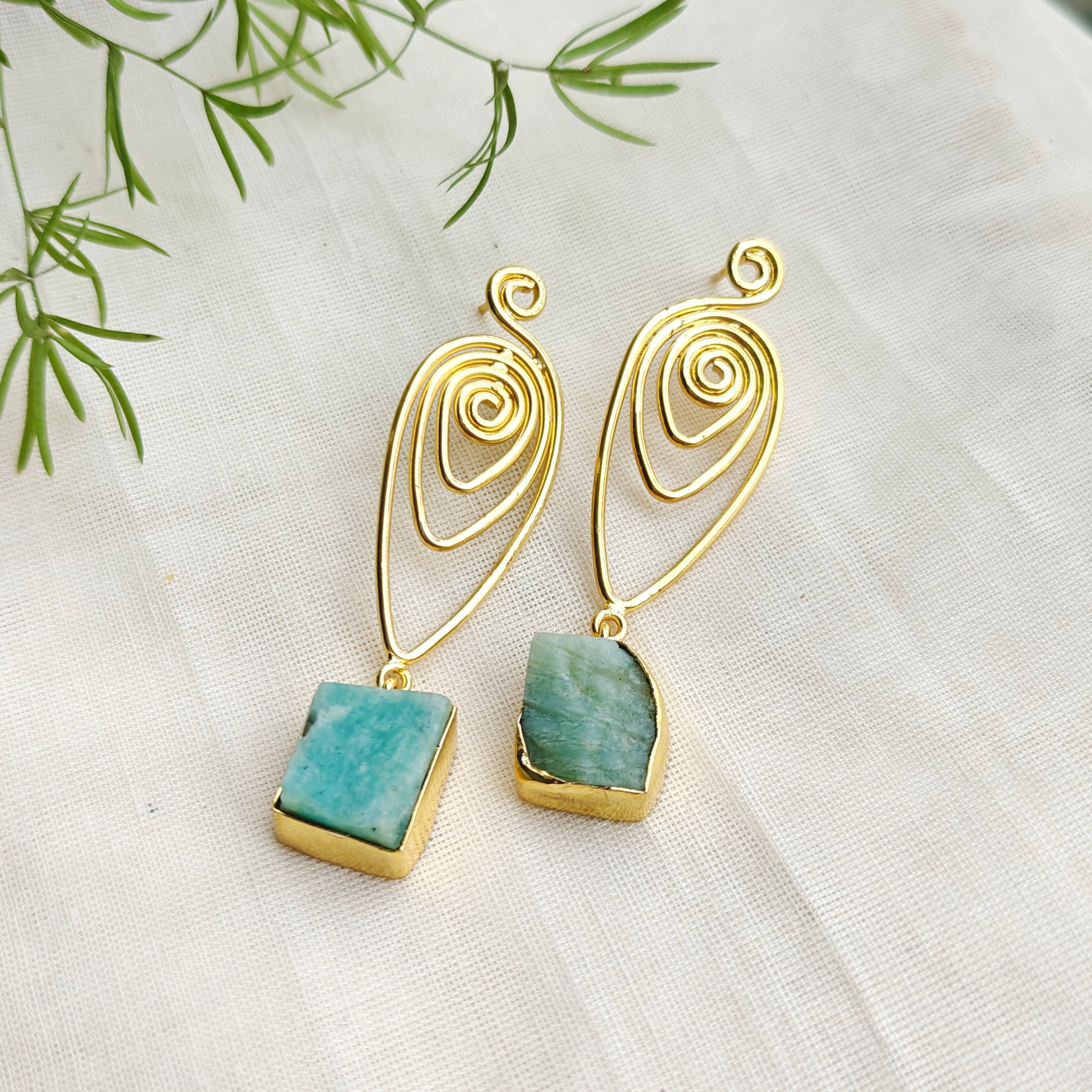 Raw Amazonite Spiral Drop Earrings