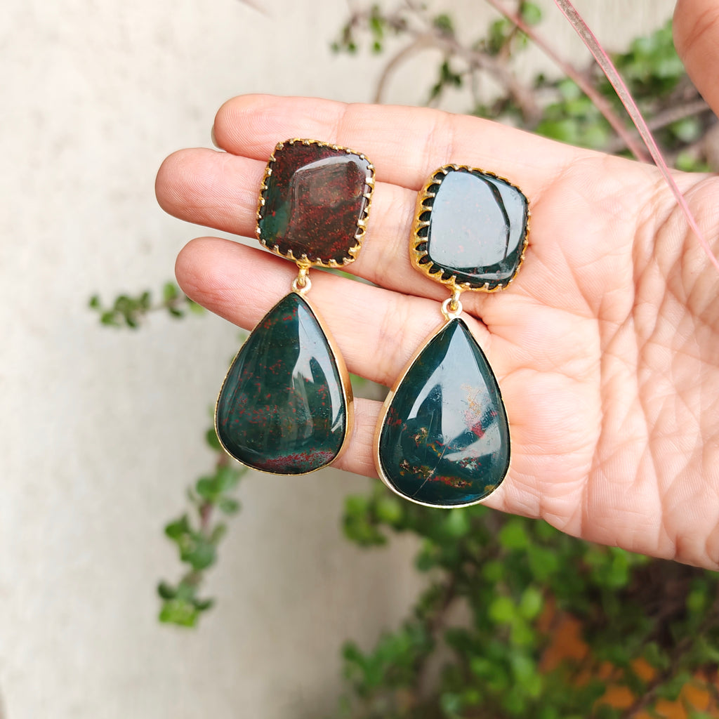 Large Bloodstone drop earrings