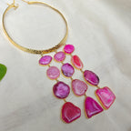 Pink Agate Slice Cascade Collar Necklace
