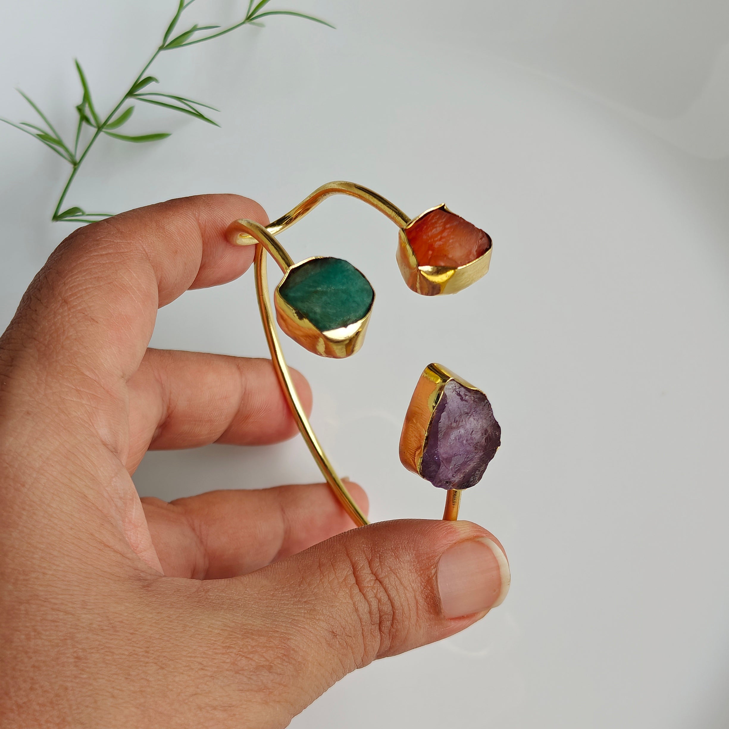 Raw Gemstone Trinity Cuff Bracelet