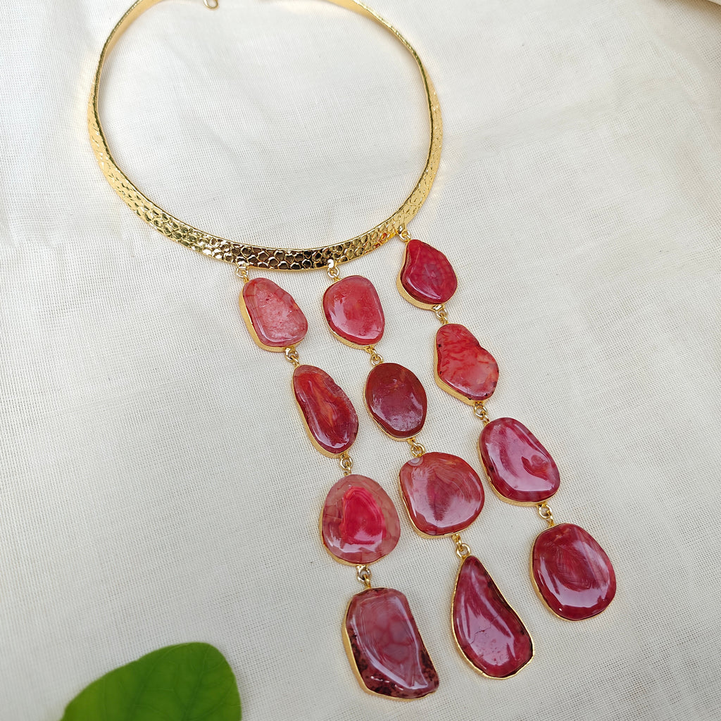 Red Agate Slice Cascade Collar Necklace