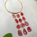 Red Agate Slice Cascade Collar Necklace