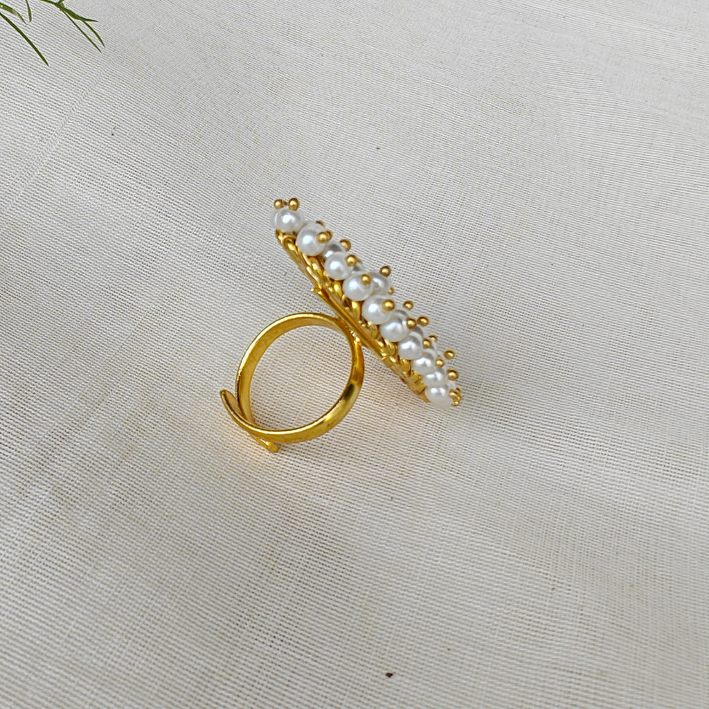 Monalisa Marquise Cluster pearls ring - yellow