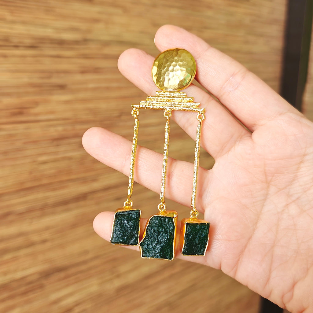 Emerald Gold Triple Drop Earrings