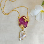 Garden Agate and Baroque Pearl pendant chain