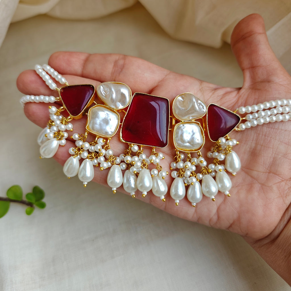 Maroon Pearl Dazzle choker set