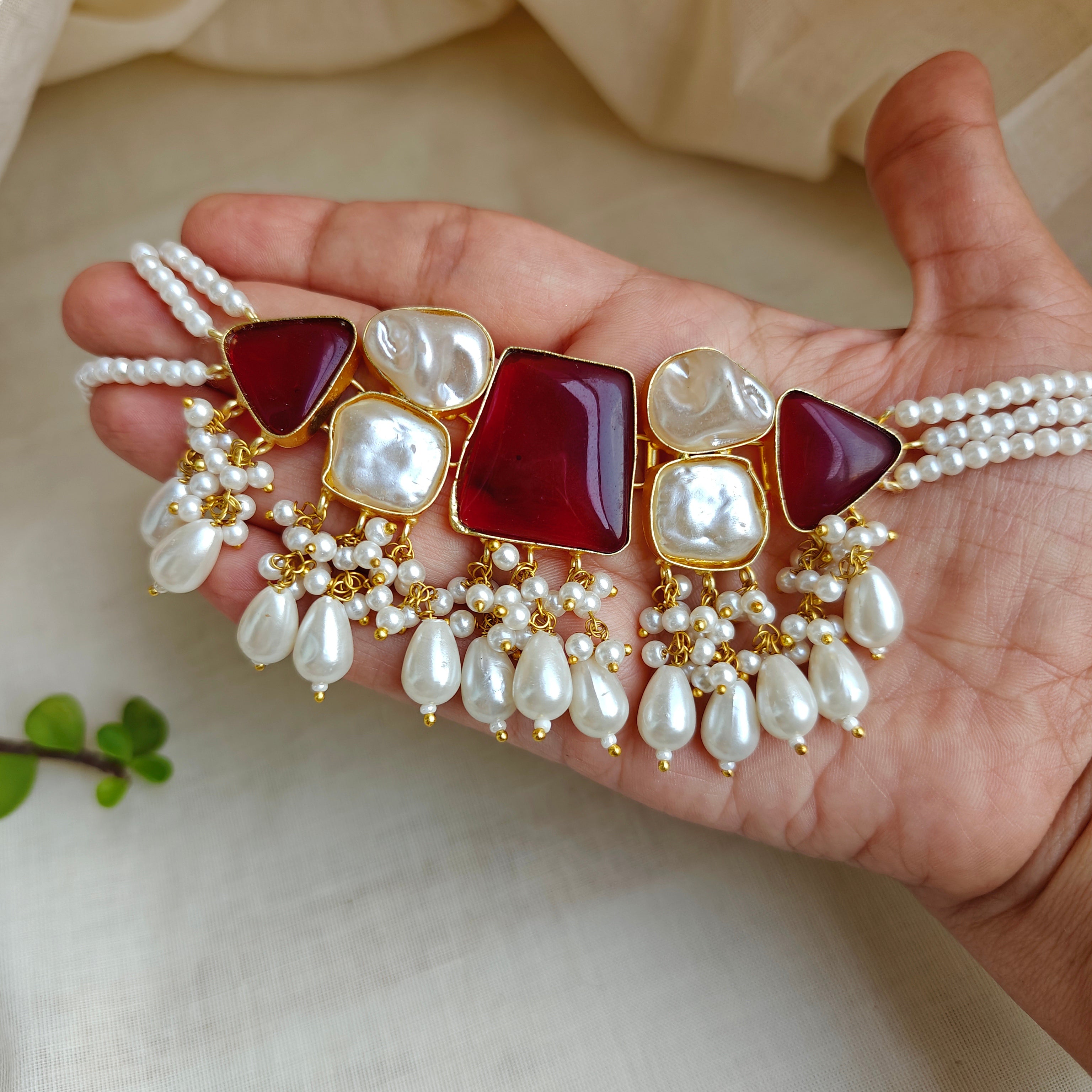 Maroon Pearl Dazzle choker set