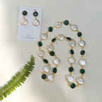 Emerald beads and Coin Pearls Lariat necklace set