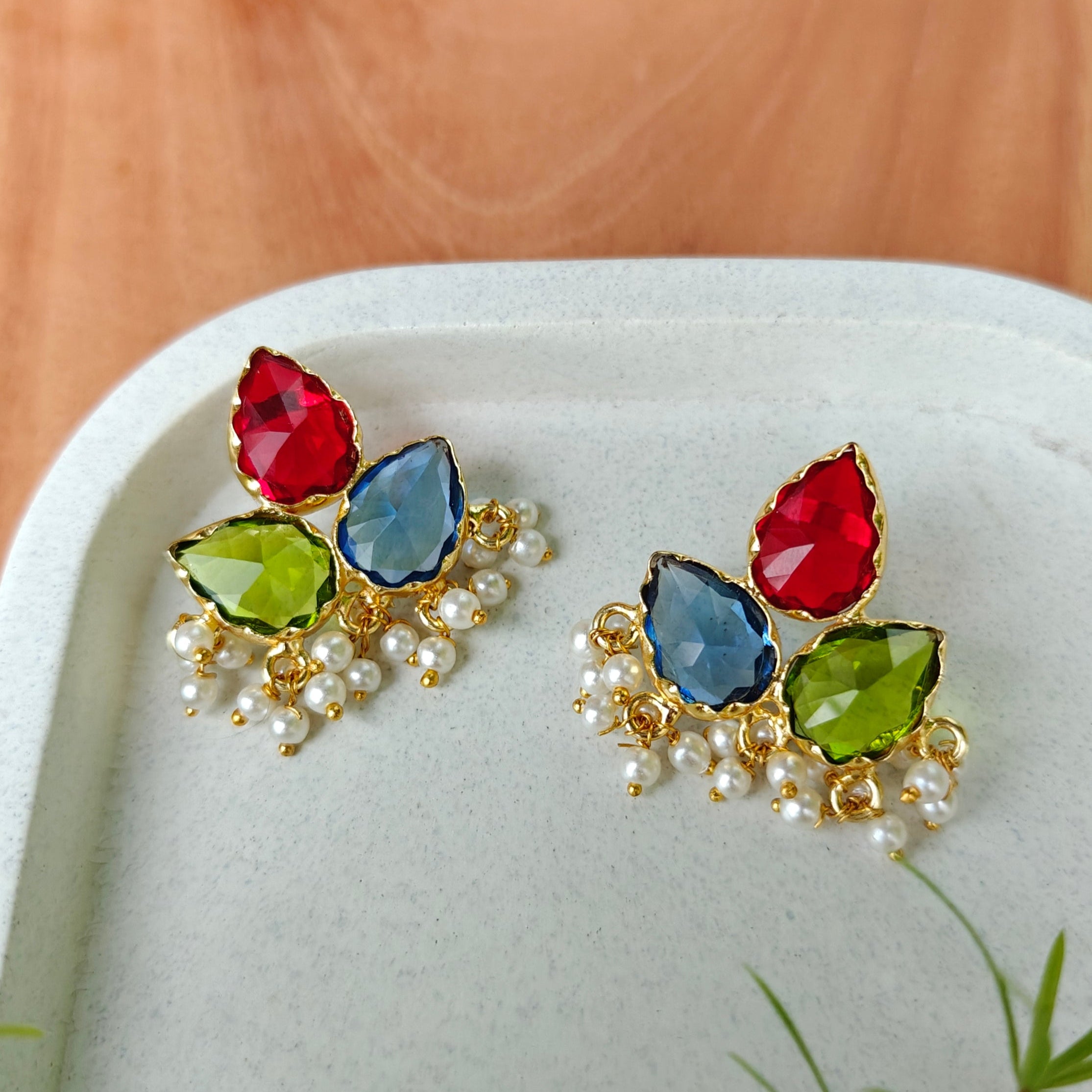 Tri-color Sparkle Earrings - vibrant