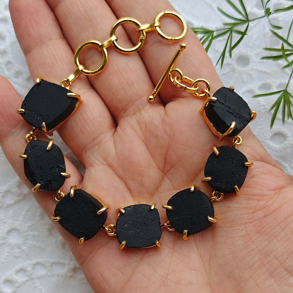 Raw black tourmaline stones bracelet