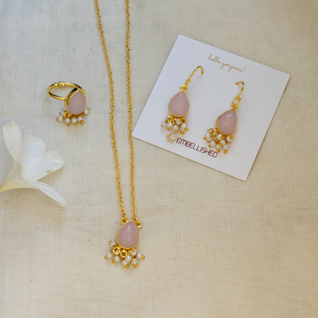 Dewdrop Gemstone Set with Seed Pearl Fringe