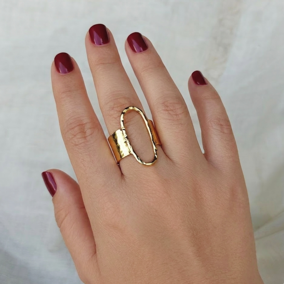 Hammered Ellipse Cuff and ring set