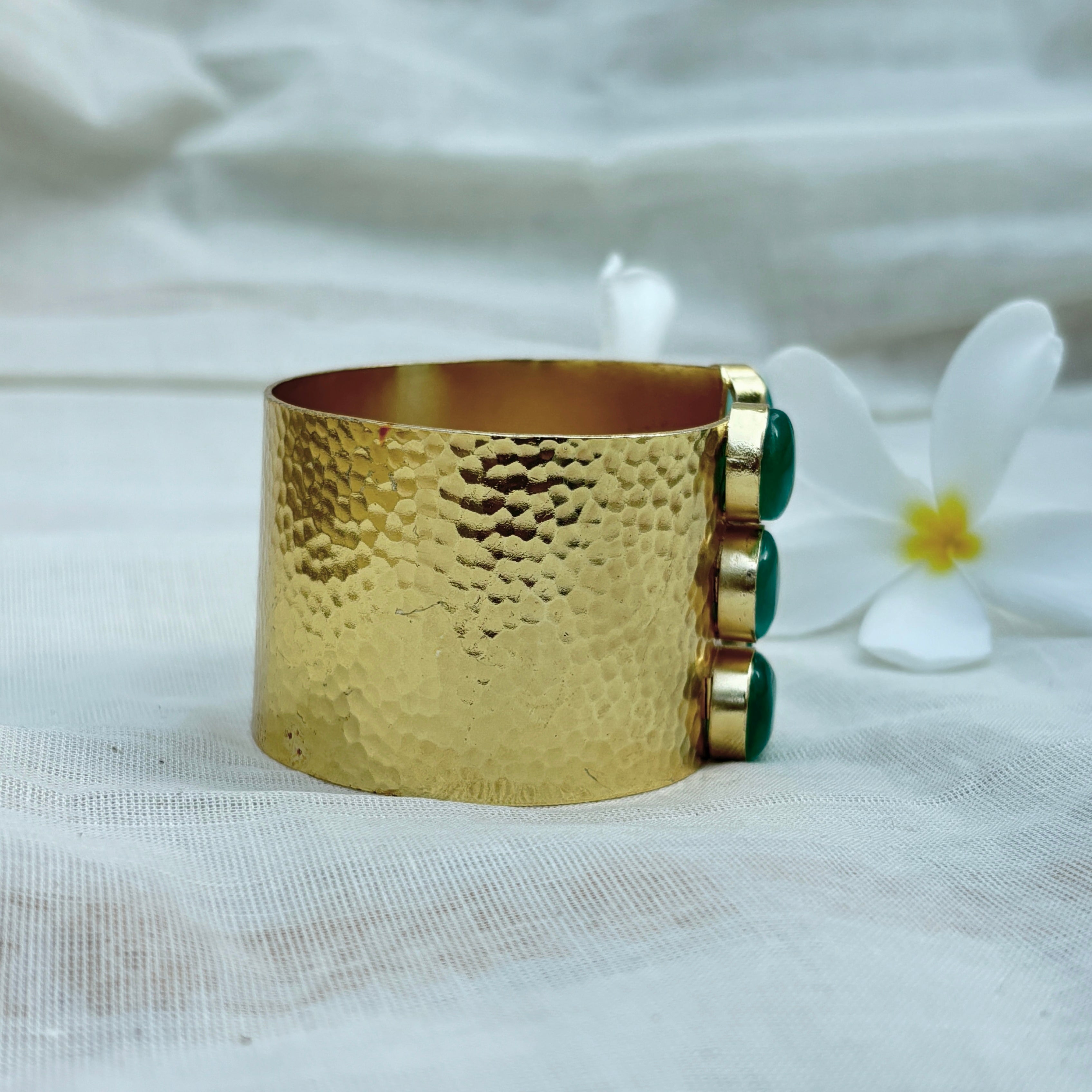 Hammered Gold Monalisa Statement Cuff - mint