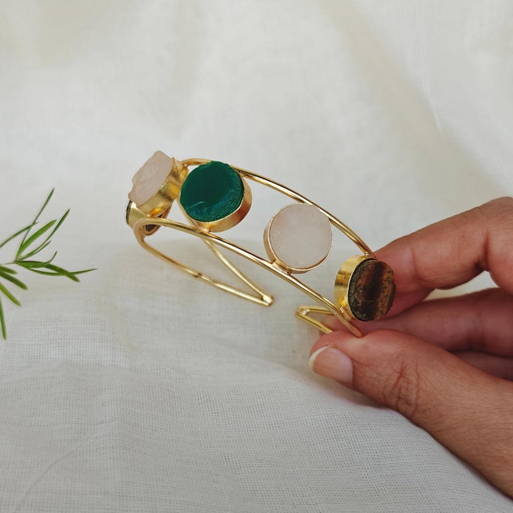 Multi-stone round cuff bracelet