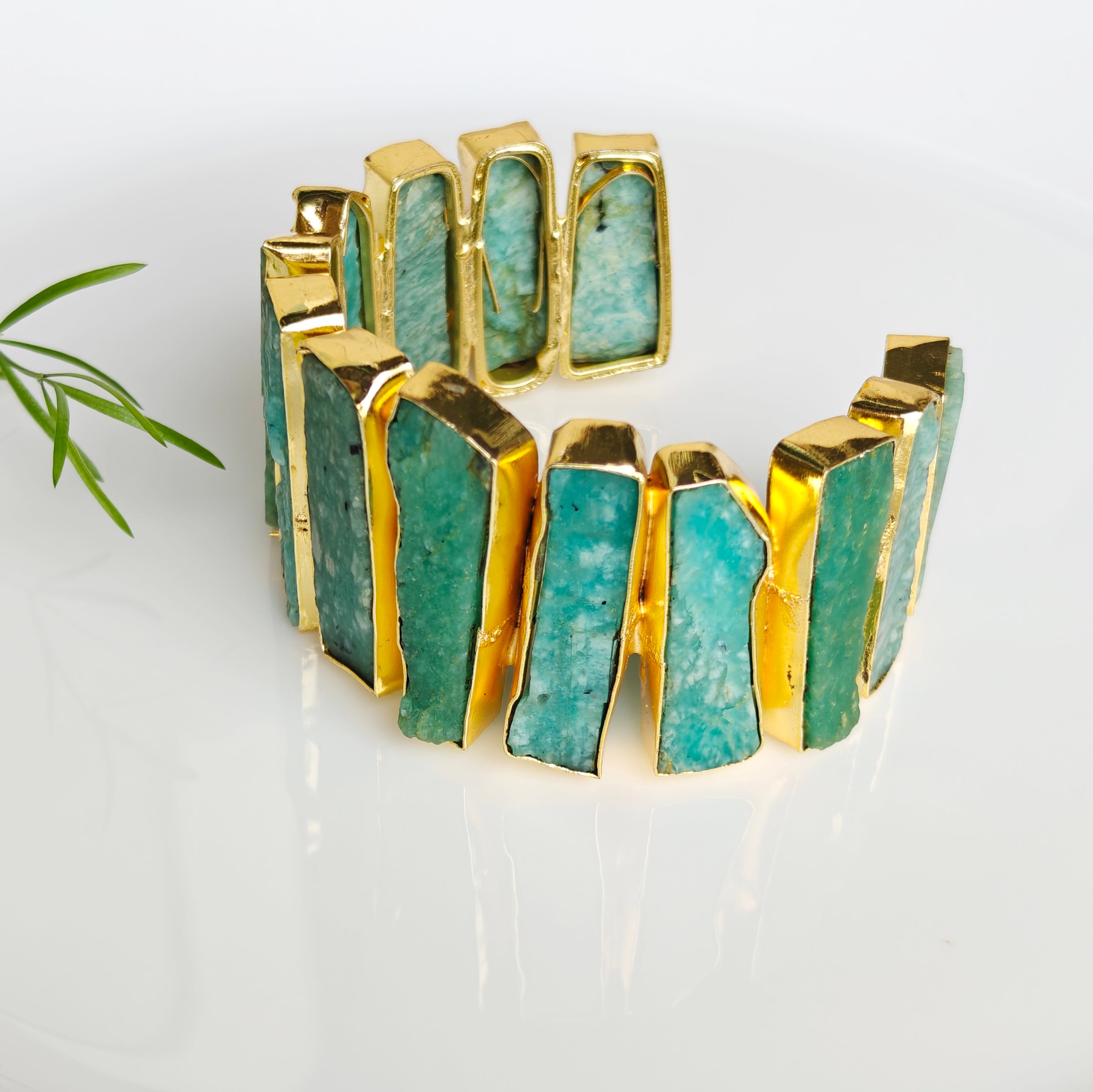 Amazonite Edge Stone Gold Cuff Bracelet