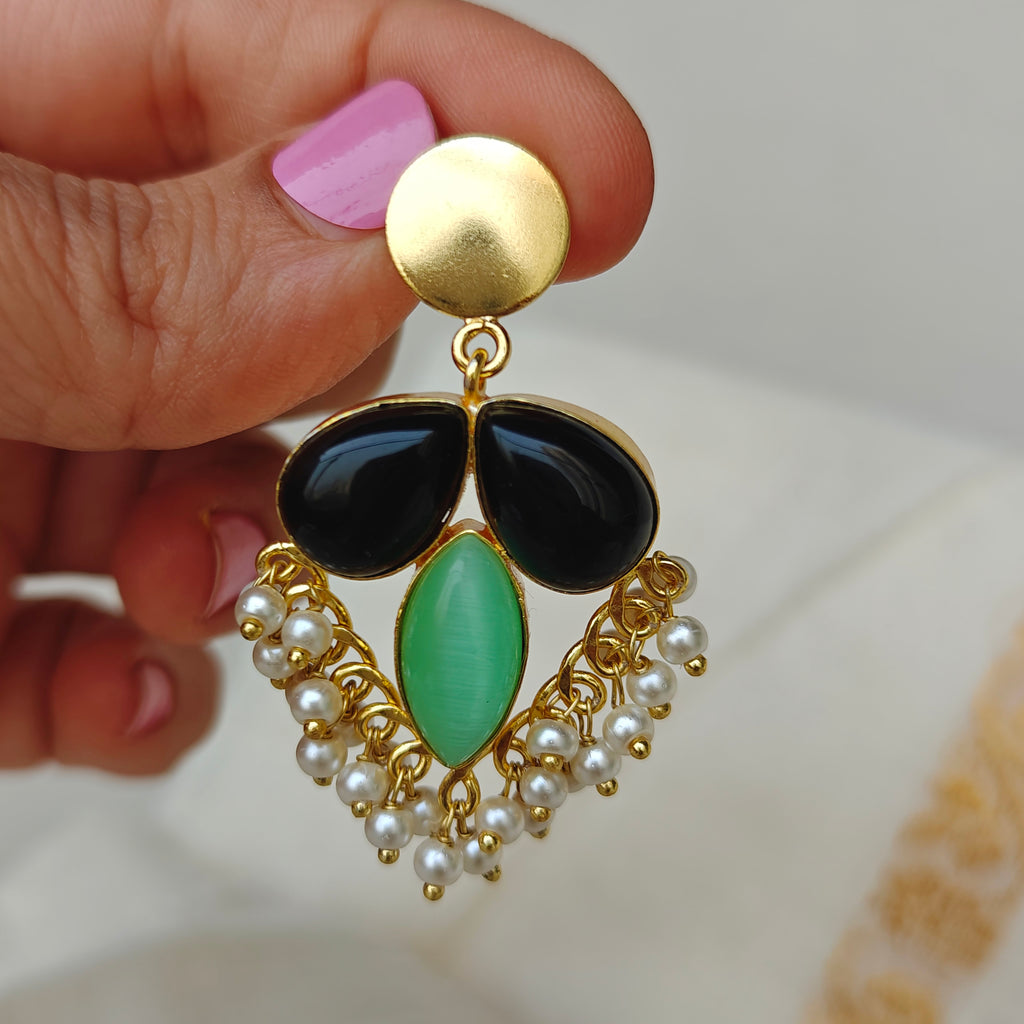 Midnight Green Pearl Drop Earrings