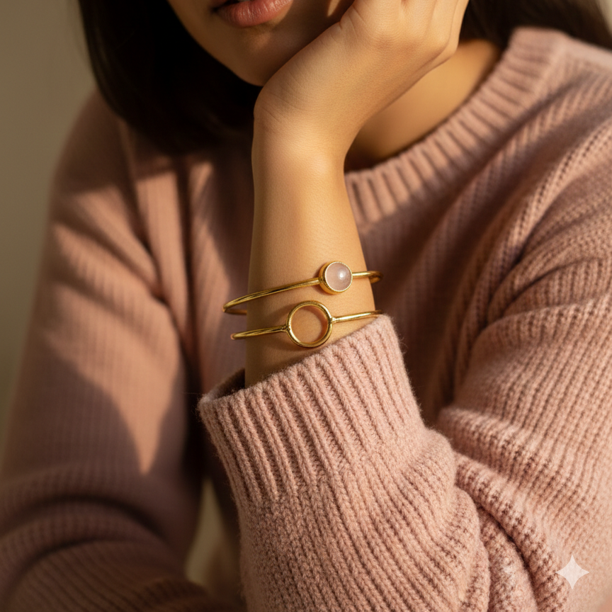 Rose Quartz loop stacked bangle