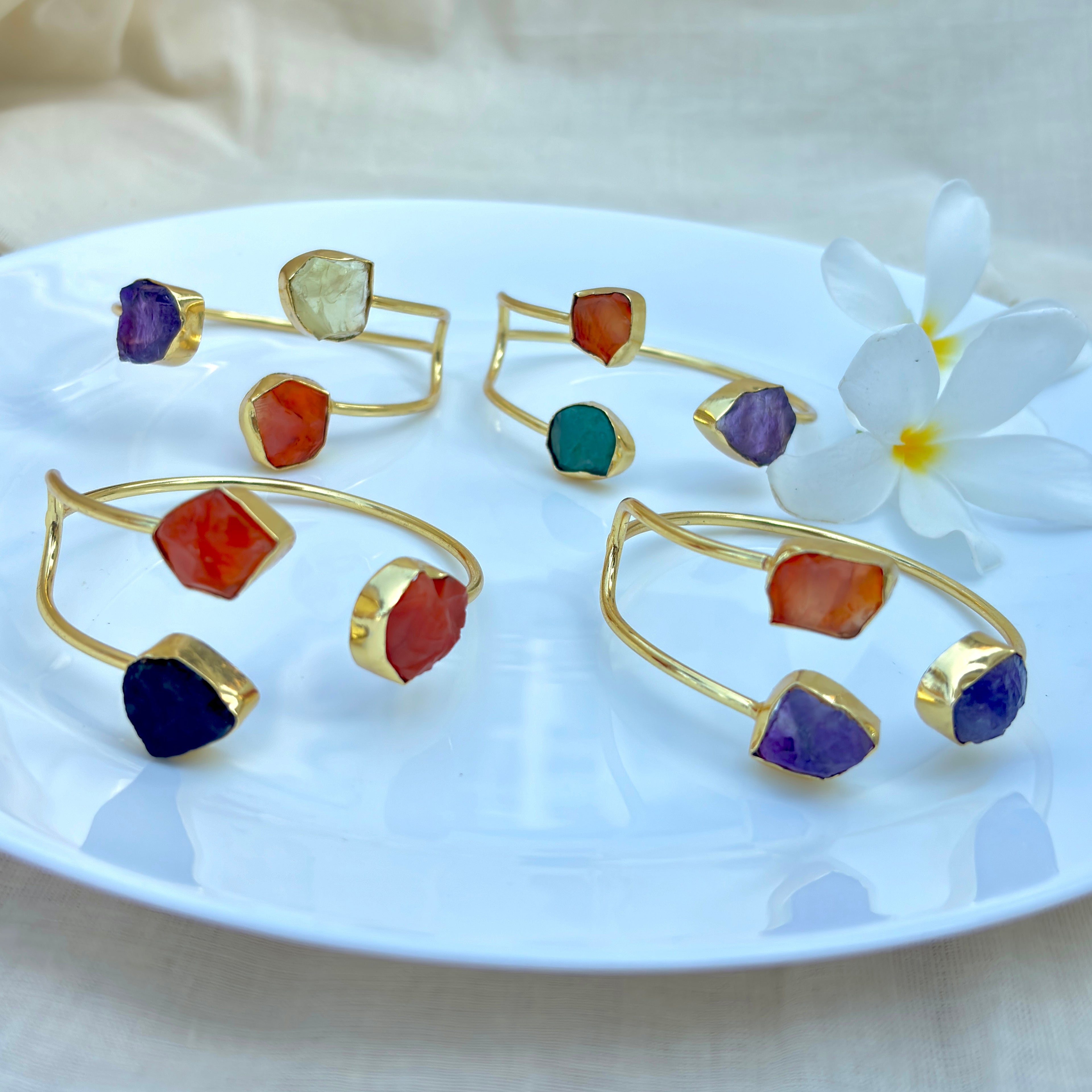 Raw Gemstone Trinity Cuff Bracelet