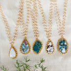 Pearl Layered Necklace with Natural Stone Pendant