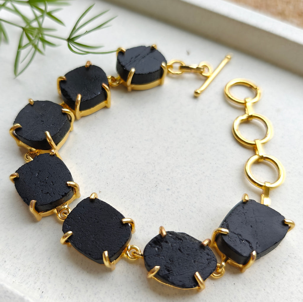 Raw black tourmaline stones bracelet