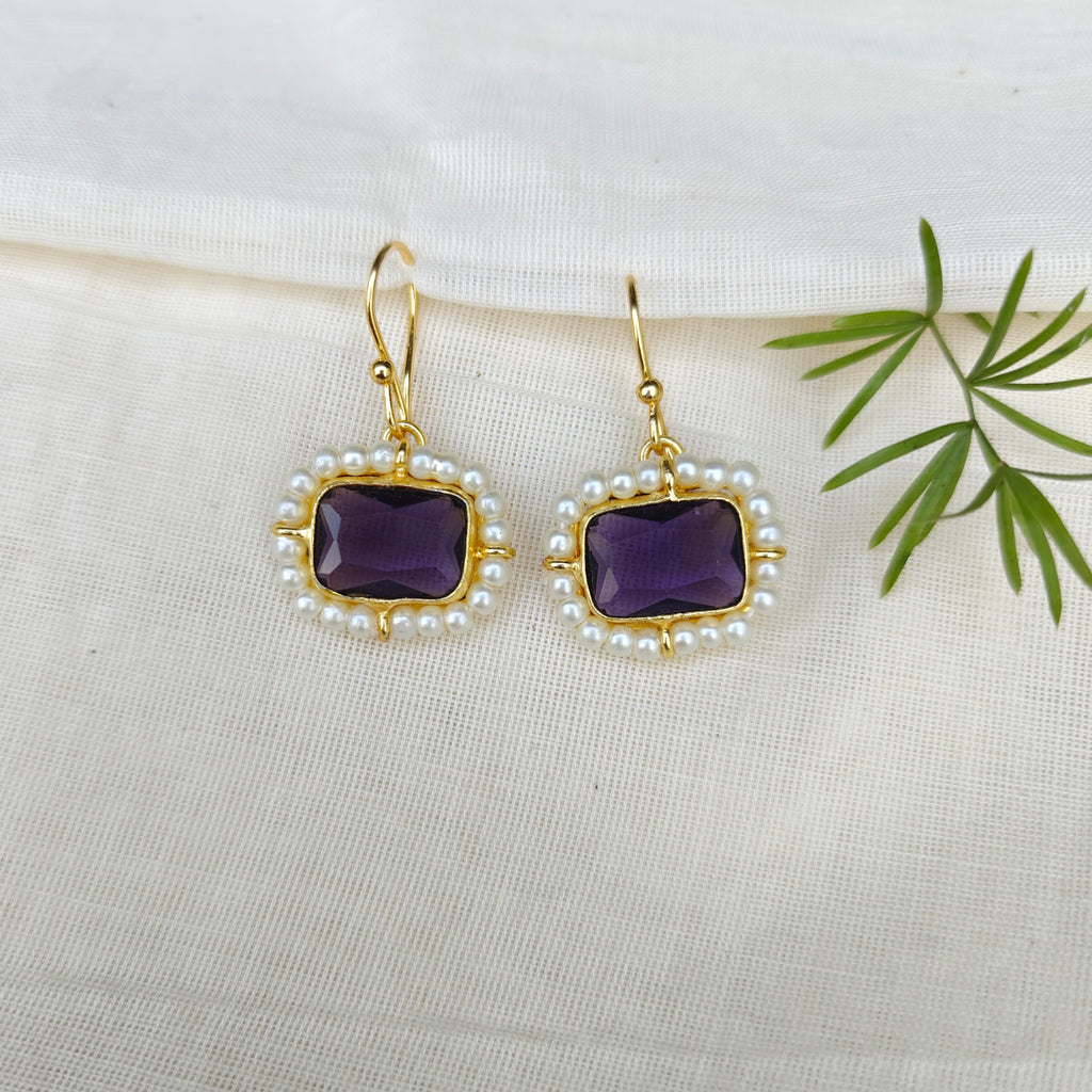 🟪Purple Pearl Halo Danglers