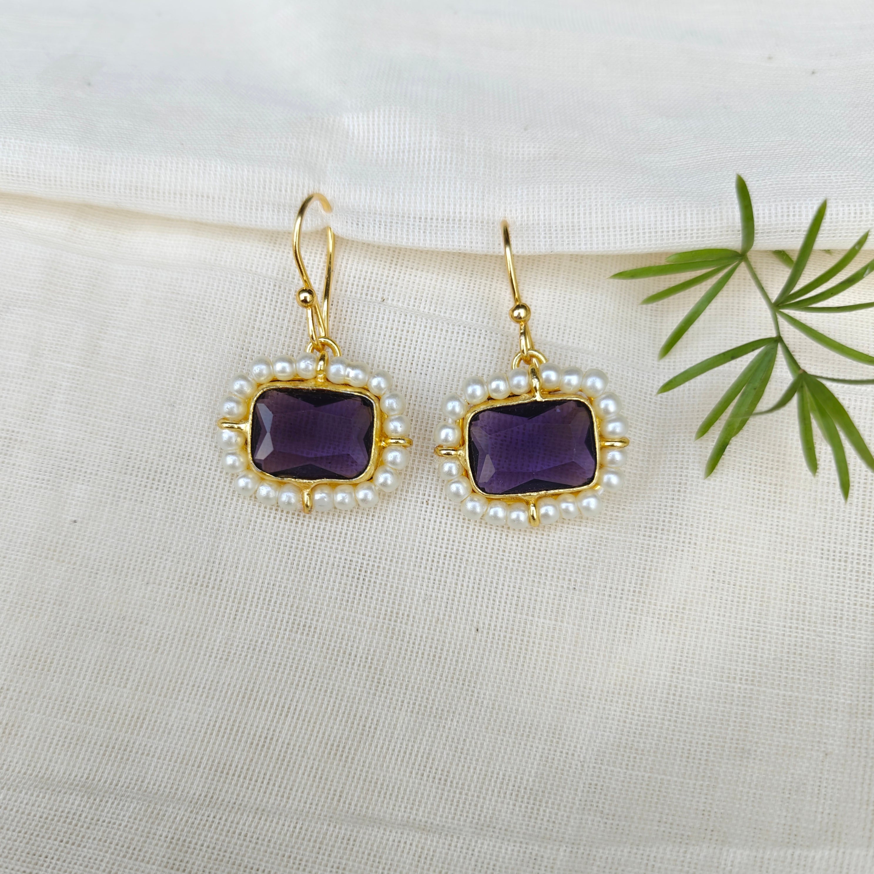 🟪Purple Pearl Halo Danglers