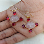 Rose Quartz & Red Stone Cross Drop Earrings