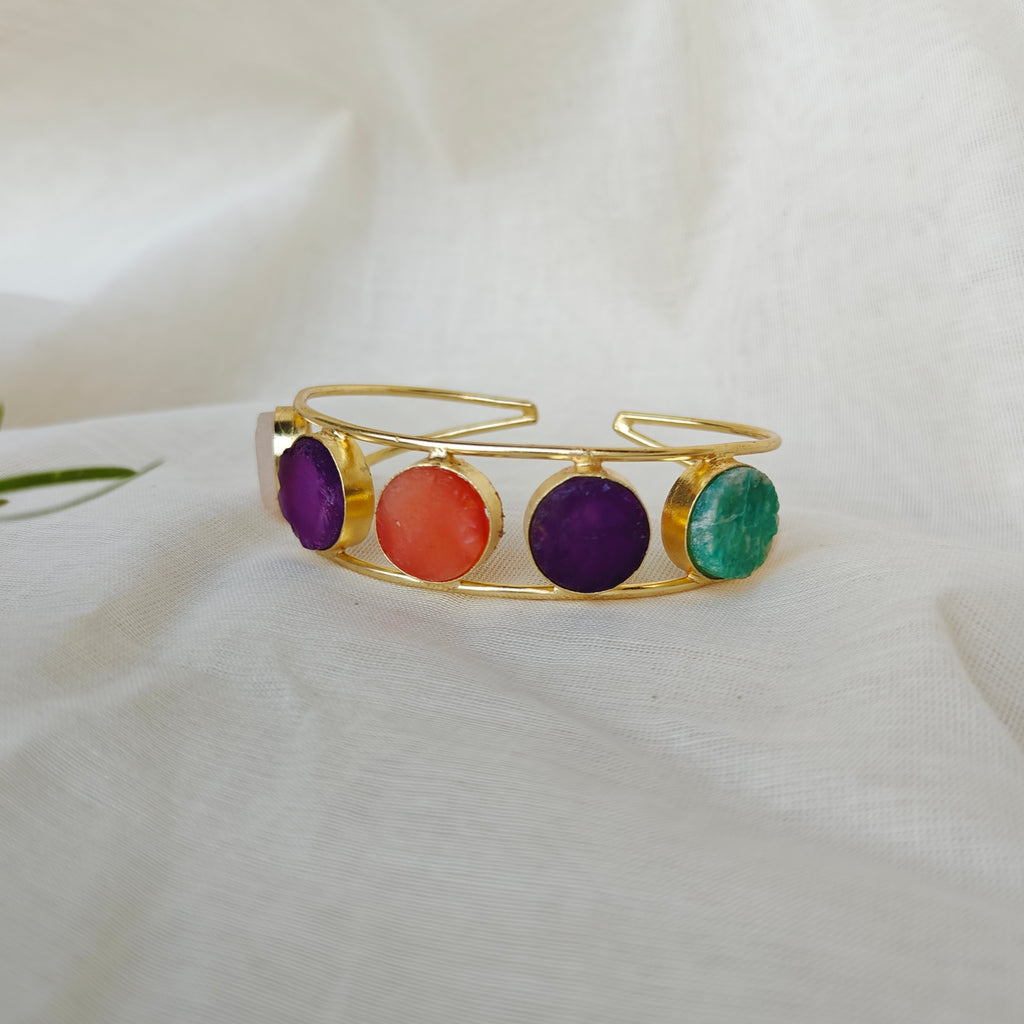 Multi-stone round cuff bracelet