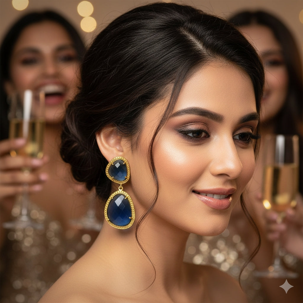 Large double drop earrings - blue