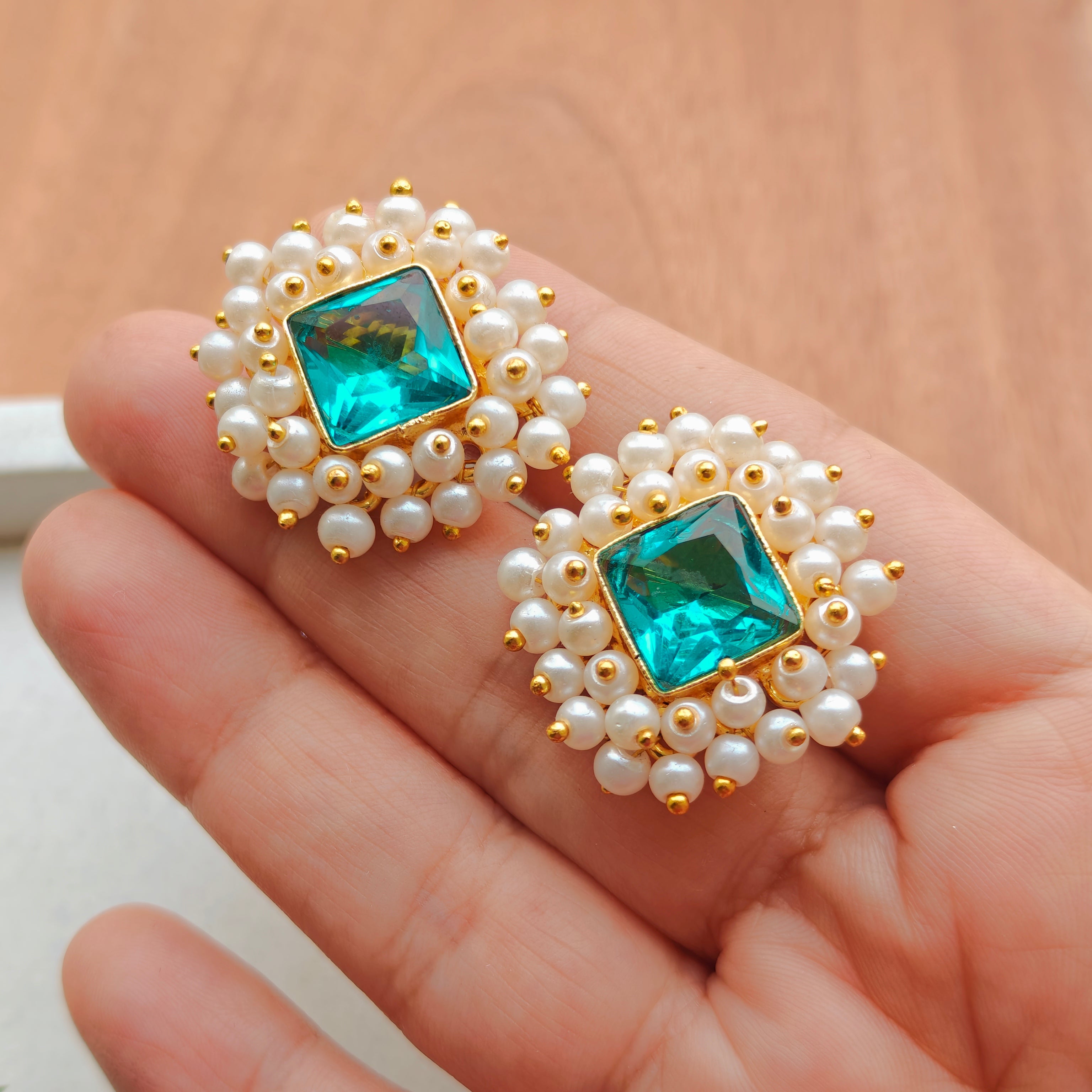 Royal Cyan Pearl Burst Studs