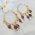 Purple Pearl Cascade Hoop Earrings