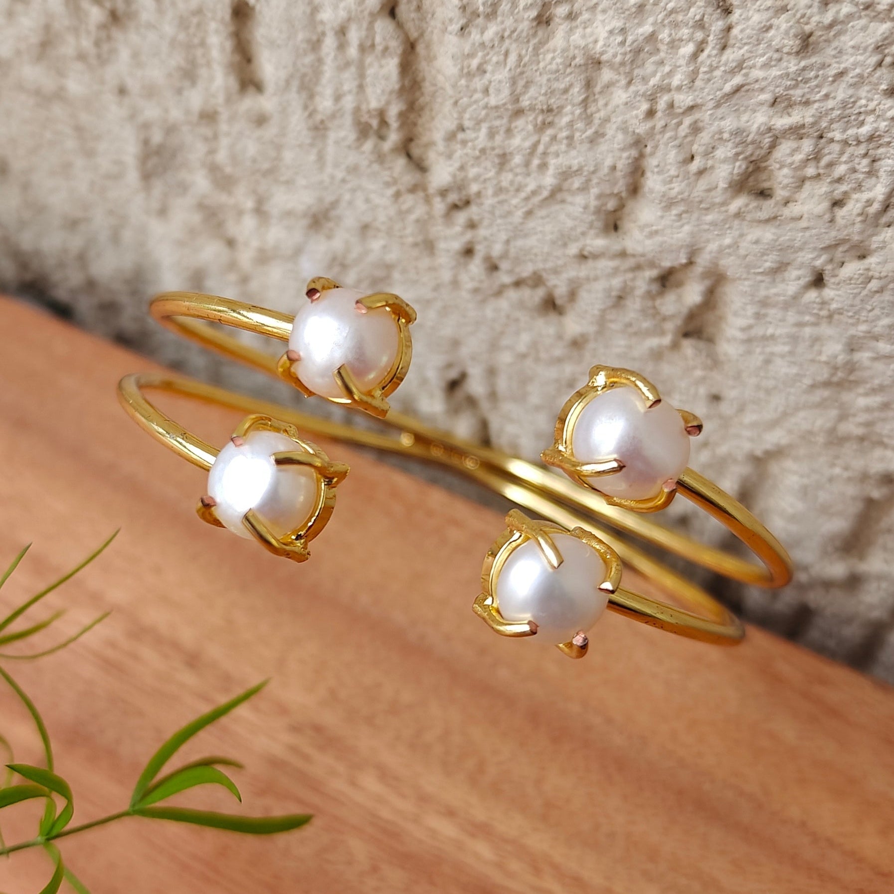 Twin Pearl Bloom Open Bangle