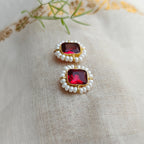 🟥 Red Pearl Halo studs