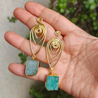 Raw Amazonite Spiral Drop Earrings