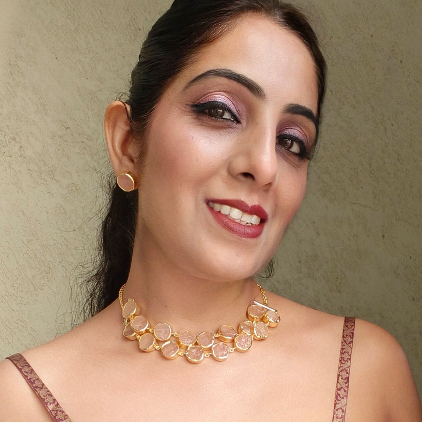 Blush Raw Stones Layered Choker set