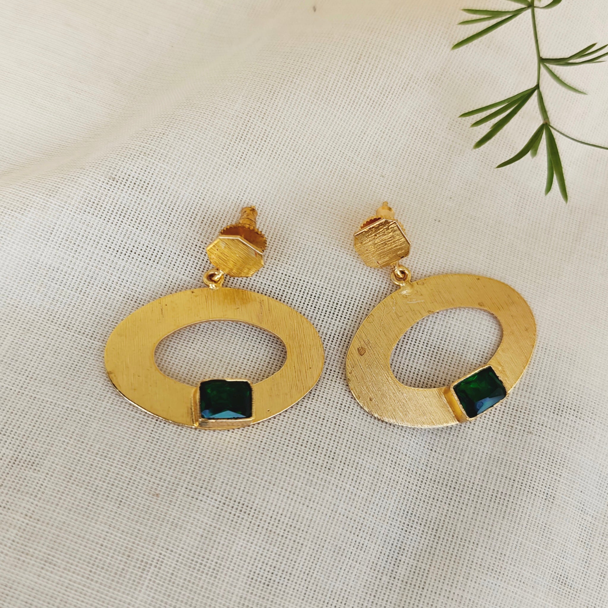 Emerald Orbit Gold Drop Earrings
