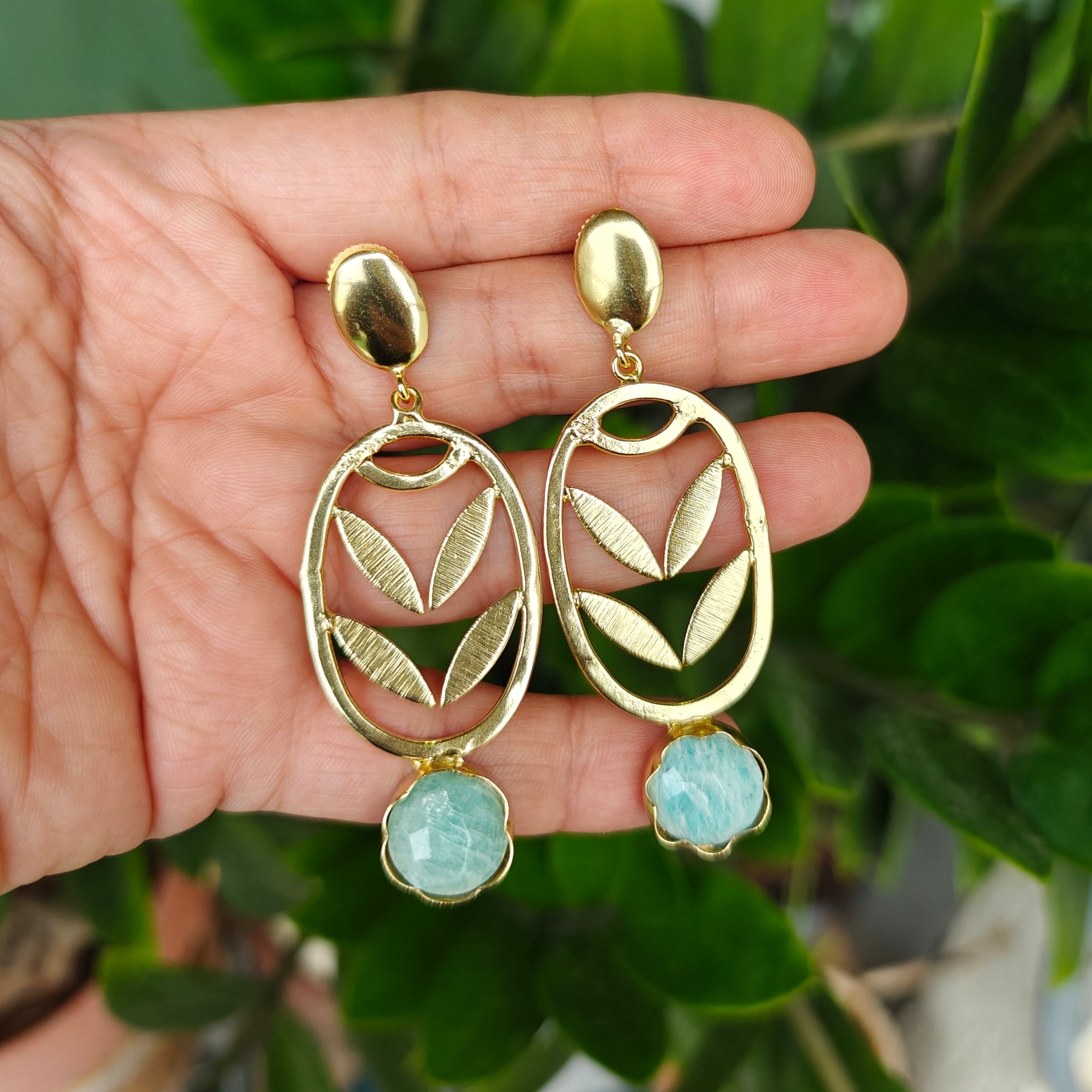 Amazonite Oval Drop Earrings