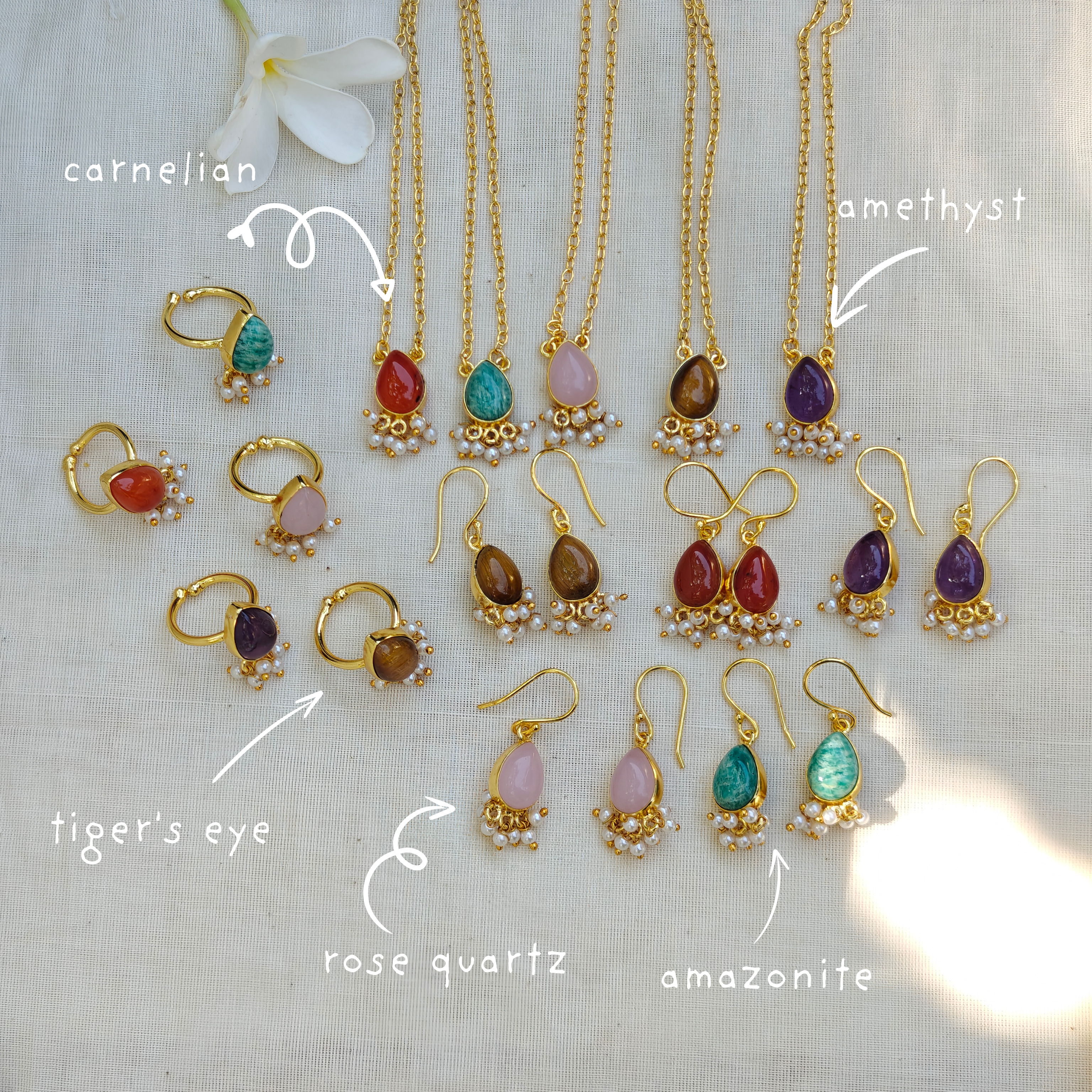 Dewdrop Gemstone Set with Seed Pearl Fringe