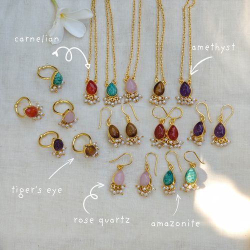 Dewdrop Gemstone Set with Seed Pearl Fringe