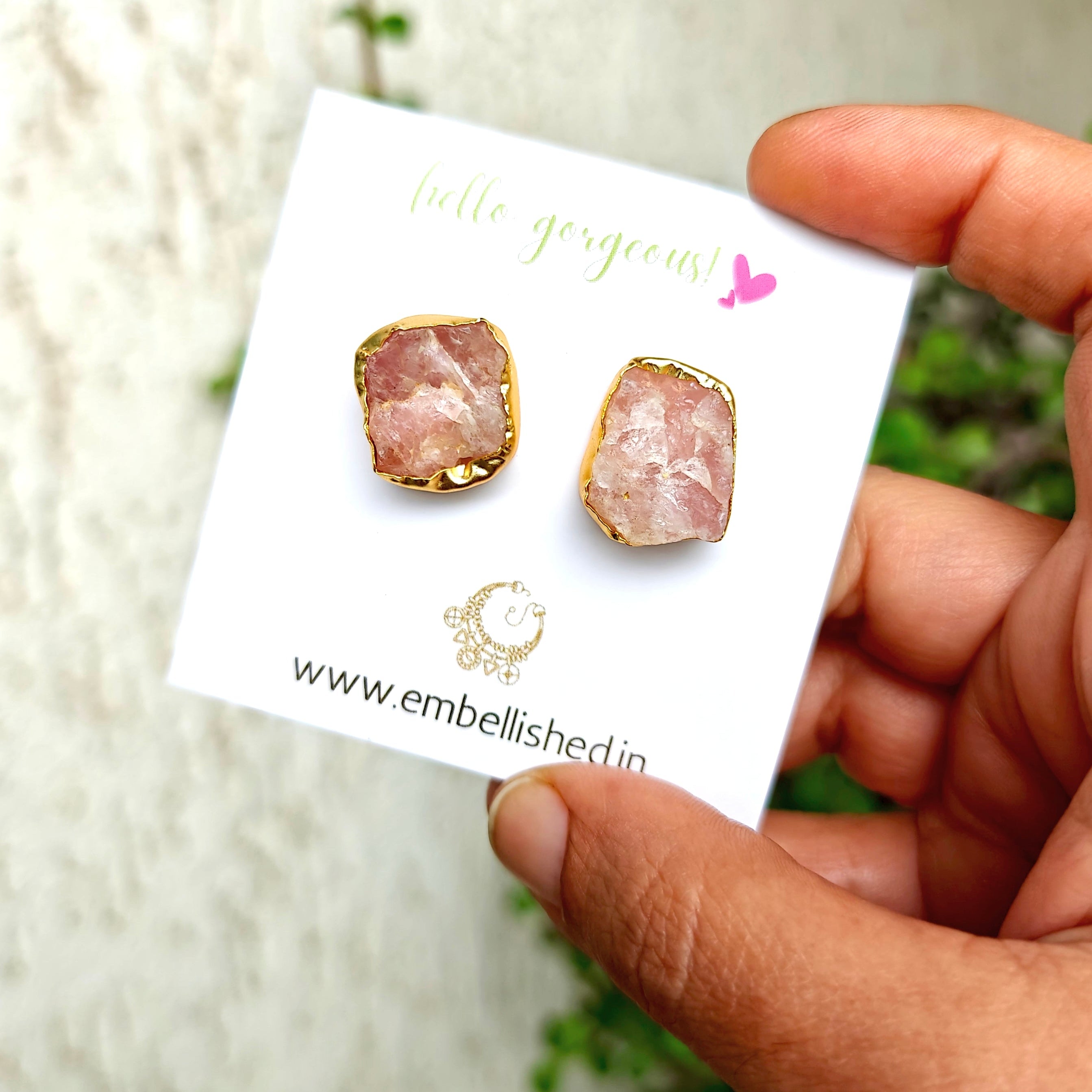 Rose quartz nuggets choker with studs
