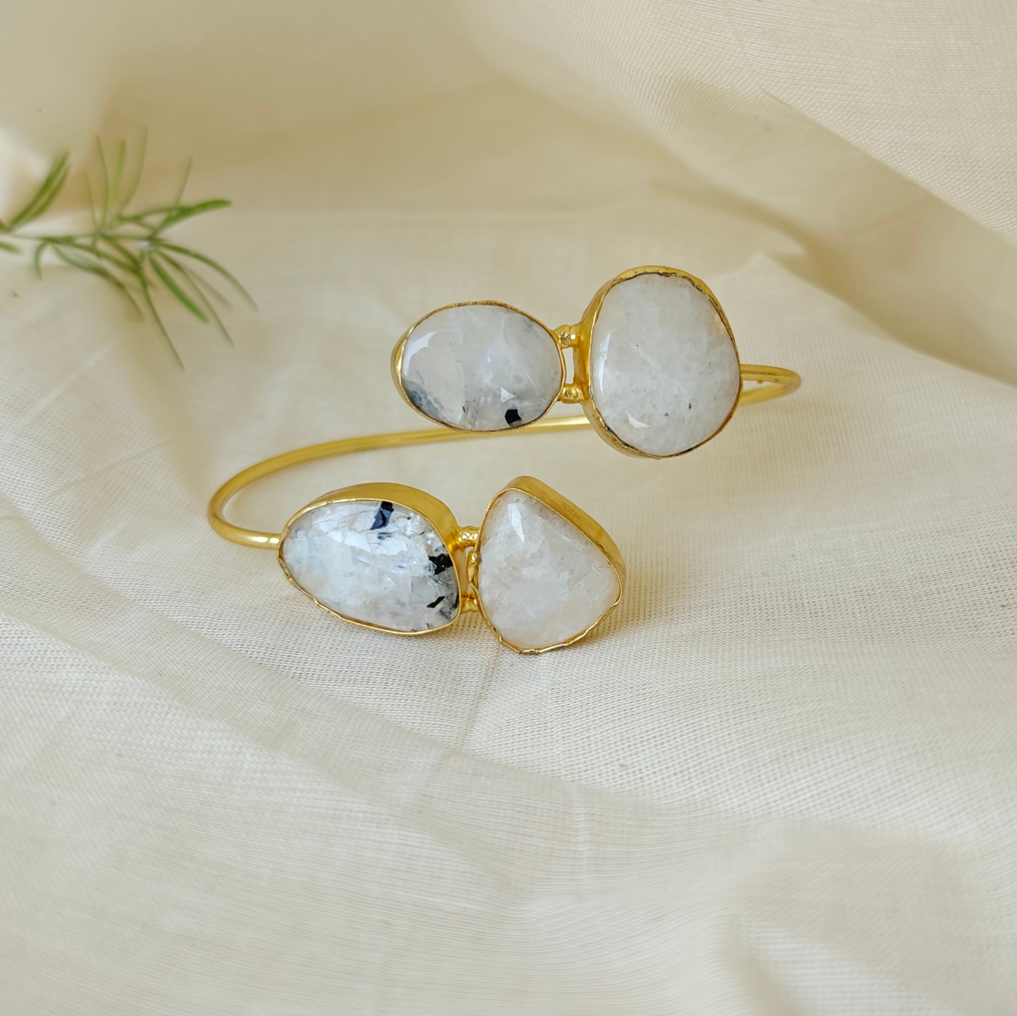 Dual Stone Open Bangle - Moonstone