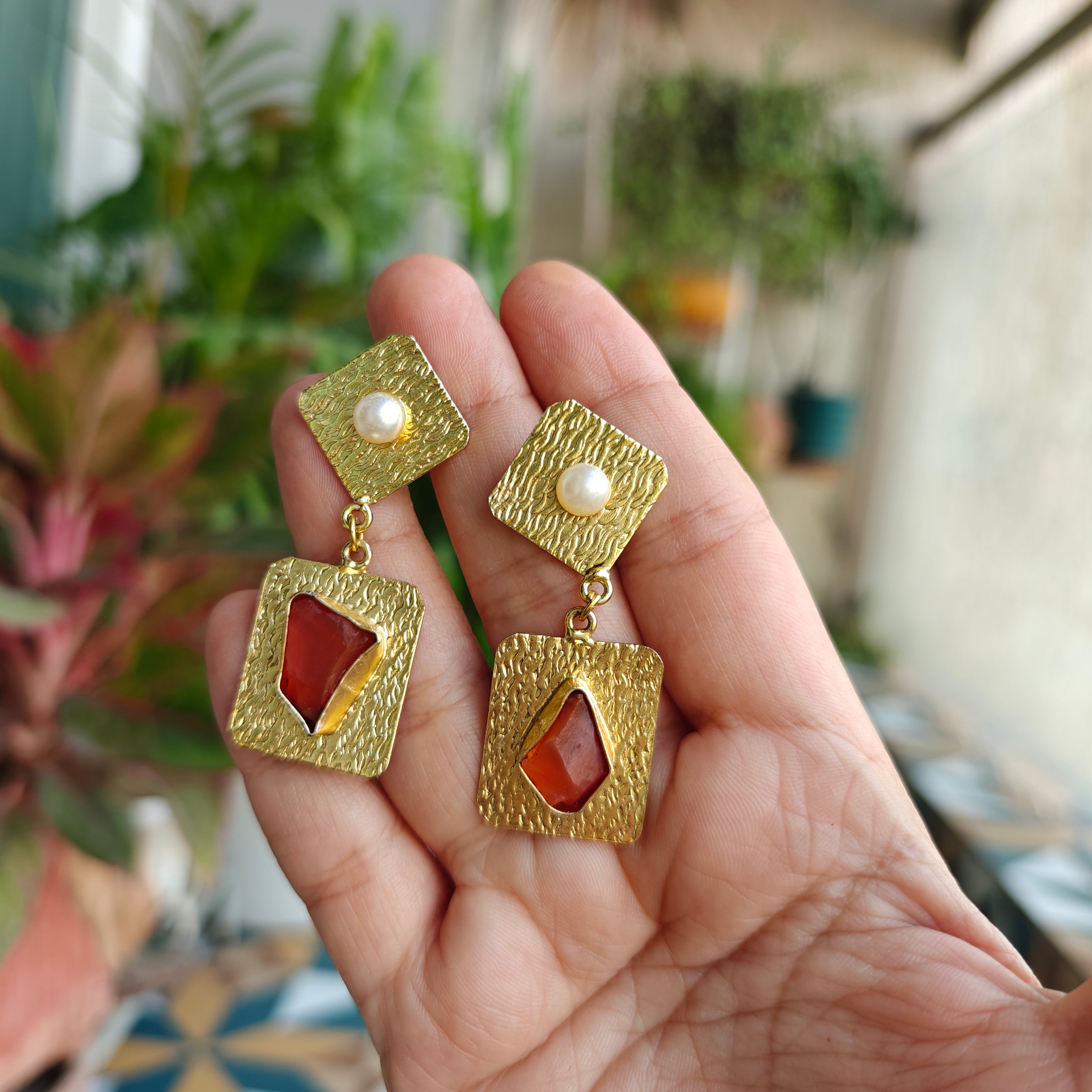 Bohemian Textured Raw Carnelian necklace set