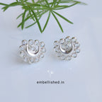 92.5 Sterling Silver Crystal Polki chandramukhi studs - Silver