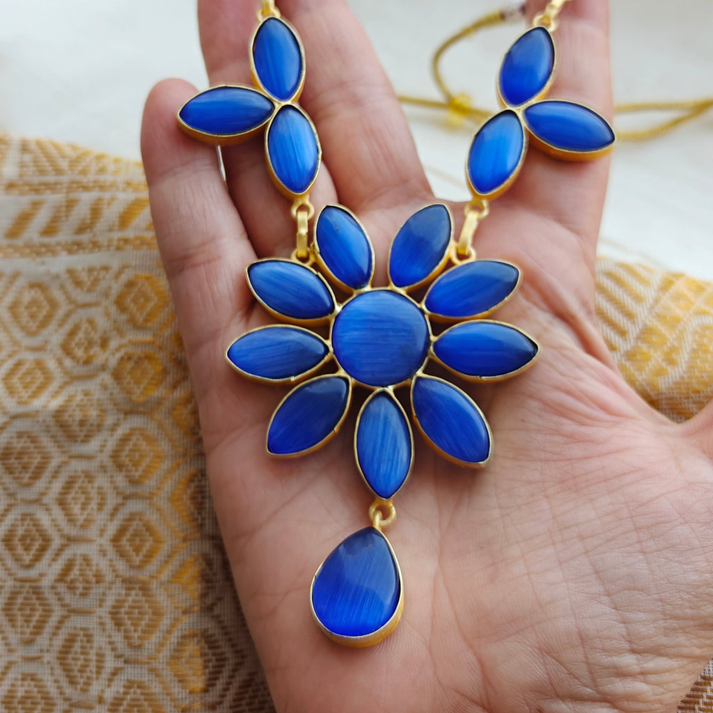 Floral Elegance Indo-western necklace set - blue