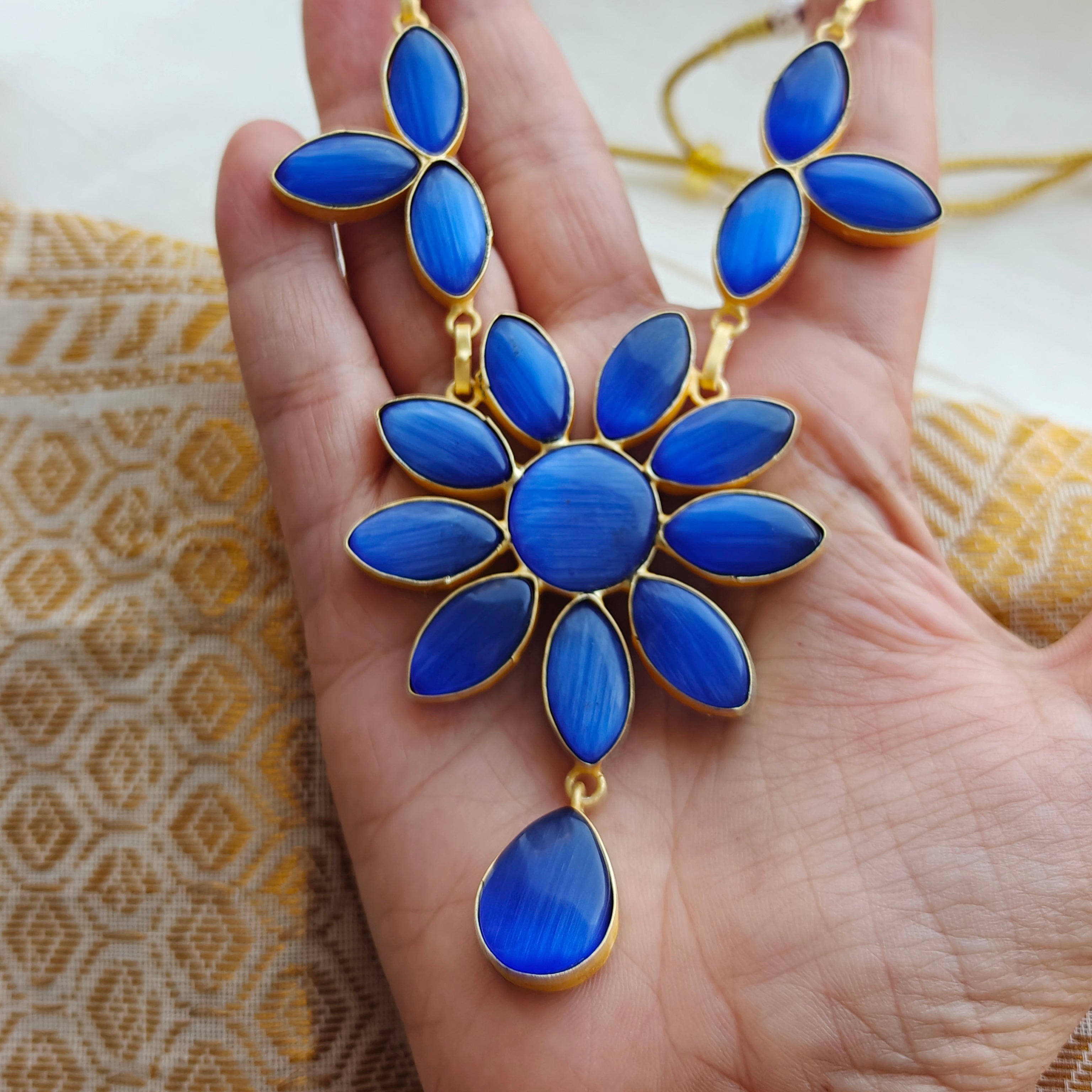 Floral Elegance Indo-western necklace set - blue